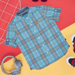 Pantaloons Junior Atoll Blue Cotton Chequered Shirt-image-5