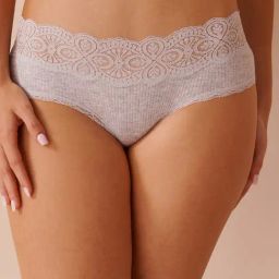 La Vie En Rose Grey Lace Trim Ribbed Hiphugger Panty-image-55
