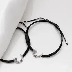 Zavya Star and Moon Black thread Silver Anklet - Set of 2-image-18