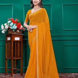 Pionex Embellished Beads and Stones Poly Chiffon Saree-image-54
