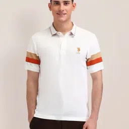 U.S. Polo Assn. White Cotton Slim Fit Striped Polo T-Shirt-picture-15