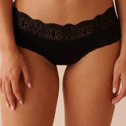 La Vie En Rose Black Lace Trim Ribbed Hiphugger Panty-image-68