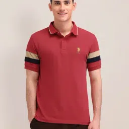 U.S. Polo Assn. Orange Cotton Slim Fit Striped Polo T-Shirt-picture-19