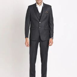 Turtle Charcoal Grey Tailored Fit Three Piece Suit-image-17