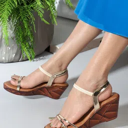 Denill Textured Open Toe Backstrap Wedges-2