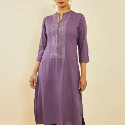 Soch Purple Rayon Floral Embroidered Kurta with Sequin Embellishments-image-41
