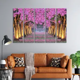 999Store Printed Pink MDF 5 Panels Wall Art-image-48