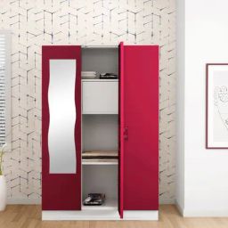 Godrej Interio Slimline 3-Door Steel Almirah, Red (1-Year Warranty, 1 Locker)-image-96