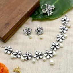 Teejh Pitara Collection Sitaara Polki Stone Oxidized Jewellery Set-image-60