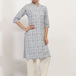 Rangriti Floral Printed Mandarin Collar Cotton Straight Kurta-19