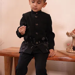 Funny Bones Clothings Boys Embroidered Bandhgala Jodhpuri Blazer With Trousers-image-86