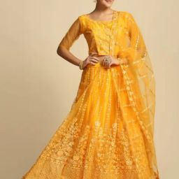 Atsevam Yellow Embroidered Semi-Stitched Lehenga Choli Set With Dupatta-image-37