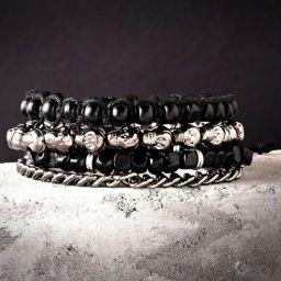 The Bro Code Black Set of 4 Skull Bracelet Set For Men-39