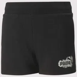 Puma Kids Essential+ FLOWER POWER Black Cotton Logo Shorts-picture-4