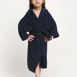 Creeva Melodious Navy Micro Terry 260 GSM Quick Dry Kids Bathrobe 12-13 Yrs With Front Pocket-image-75