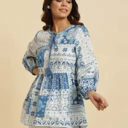W White & Blue Cotton Printed Top-picture-15