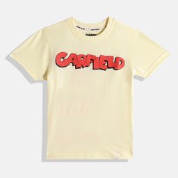 Happy Faces Boys Pure Cotton Typography Garfield Printed T-shirt-image-61