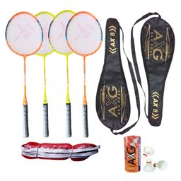 Axg New Goal Persistent Badminton Rackets With Shuttles Net And Covers Badminton Kit - Multicolor-0