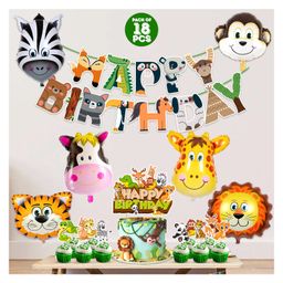 Zyozi Jungle Safari Happy Birthday Decoration Kids,Animal Birthday Decoration, Green - Pack of 18-image-85
