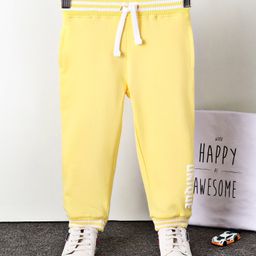 Babyhug Cotton Looper Full Length Lounge Pant Text Print- Yellow-image-46