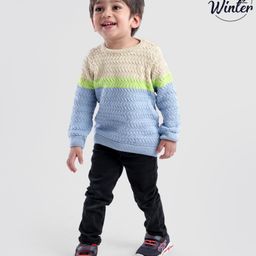 Babyoye 100% Cotton Placement Embroidered Full Sleeves Pullover Sweater - Blue & Beige-image-78