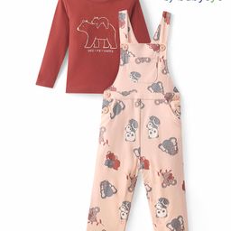 Babyoye 100% Cotton Knit with Eco Jiva Finish Dungaree with Full Sleeves  T-Shirt Wild Animal Print - Multicolour-image-77