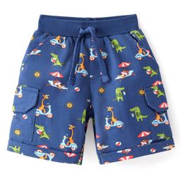 Babyhug Cotton Looper Knit Knee Length Croc Printed Shorts with Pockets - Navy Blue-image-61
