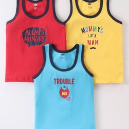 Simply Sinker Sleeveless Sandos Text Print Pack of 3- Multicolour-picture-0
