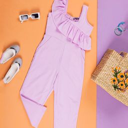 PURPLE UNITED KIDS Sleeveless Frill Detailed Solid Jumpsuit - Lavender-picture-9