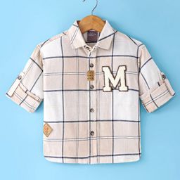 Little Kangaroos 100% Cotton Knit Full Sleeves Collar Neck Checks Shirt with Alphabet Embroidered - Baby Pink-image-14