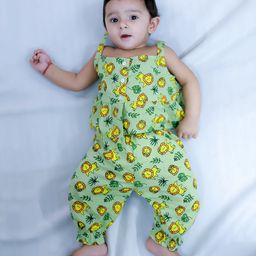 BownBee Pure Cotton Sleeveless Lion Printed Top Harem Set - Green-picture-36