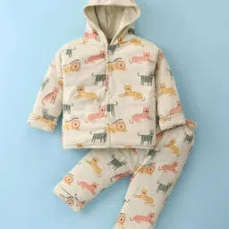 Simply Foam Full Sleeves Winter Night Suit Lion Print - Cream-picture-11