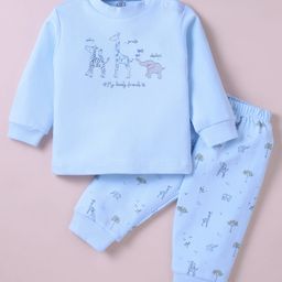 Zero Interlock Knit Full Sleeves Animal Printed T-Shirt & Lounge Pant Set - Light Blue-picture-13