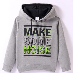Smarty Boys Fleece Knit Full Sleeves Hooded Sweatshirt with Text Print - Grey-image-59