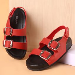 Babyoye Sandals with Velcro Closure Solid Colour - Red-image-98