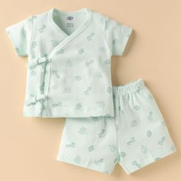 Zero Sinker Knit Half Sleeves Shorts Co-Ord Night Suit With Animal Print - Light Green-image-85