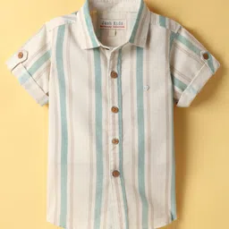 JASH KIDS Cotton Woven Half Sleeves Striped Shirt - Green-picture-26