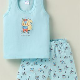 Tango Single Jersey Knit Sleeveless Animal Printed Vest & Knee Length Shorts - Light Blue-picture-15