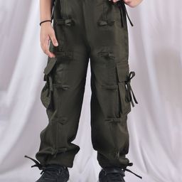 NEUDIS Cotton Solid Cargo Pants - Olive Green-image-75