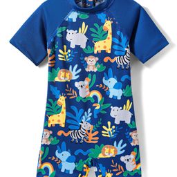 Babyhug Water Repellant Half Raglan Sleeves Legged Swimsuit With Animal Print - Navy Blue-image-32