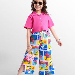 Ollington St. Cotton Knit Half Sleeves Shirt & Floral Printed Pant Set -Pink & Multicolor-picture-45