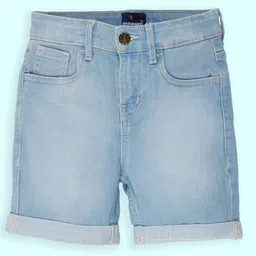 Kiddopanti Denim Washed Roll Up Shorts - Light Blue-picture-7