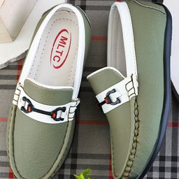 MLTC Abstract Applique Detailed Colour Blocked Slip On Loafers - Olive Green-image-97