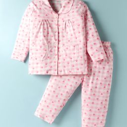 Doreme Single Jersey Knit Full Sleeves Co-ord Night Suit with Heart Print & Checks - Pink-picture-42