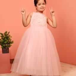 Toy Balloon Kids Net Woven Sleeveless Floral Applique Detailed Gown - Pink-picture-12