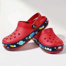 Toothless Space Theme Designed Perforated Slingback Clogs - Red-picture-27