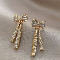 DressBerry Korean Gold-Plated Diamond Bow American Diamond Drop Earrings-58