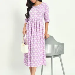 ASHRU Floral Printed Round Neck Flared Dress-image-6