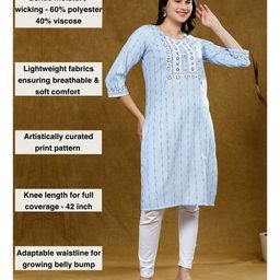True Shape Three Fourth Sleeves Abstract Printed Maternity Kurta With Nursing Access - Blue image 3