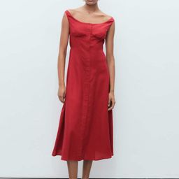 MANGO Boat Neck A-Line Midi Dress with Waist Tie-Up-image-89